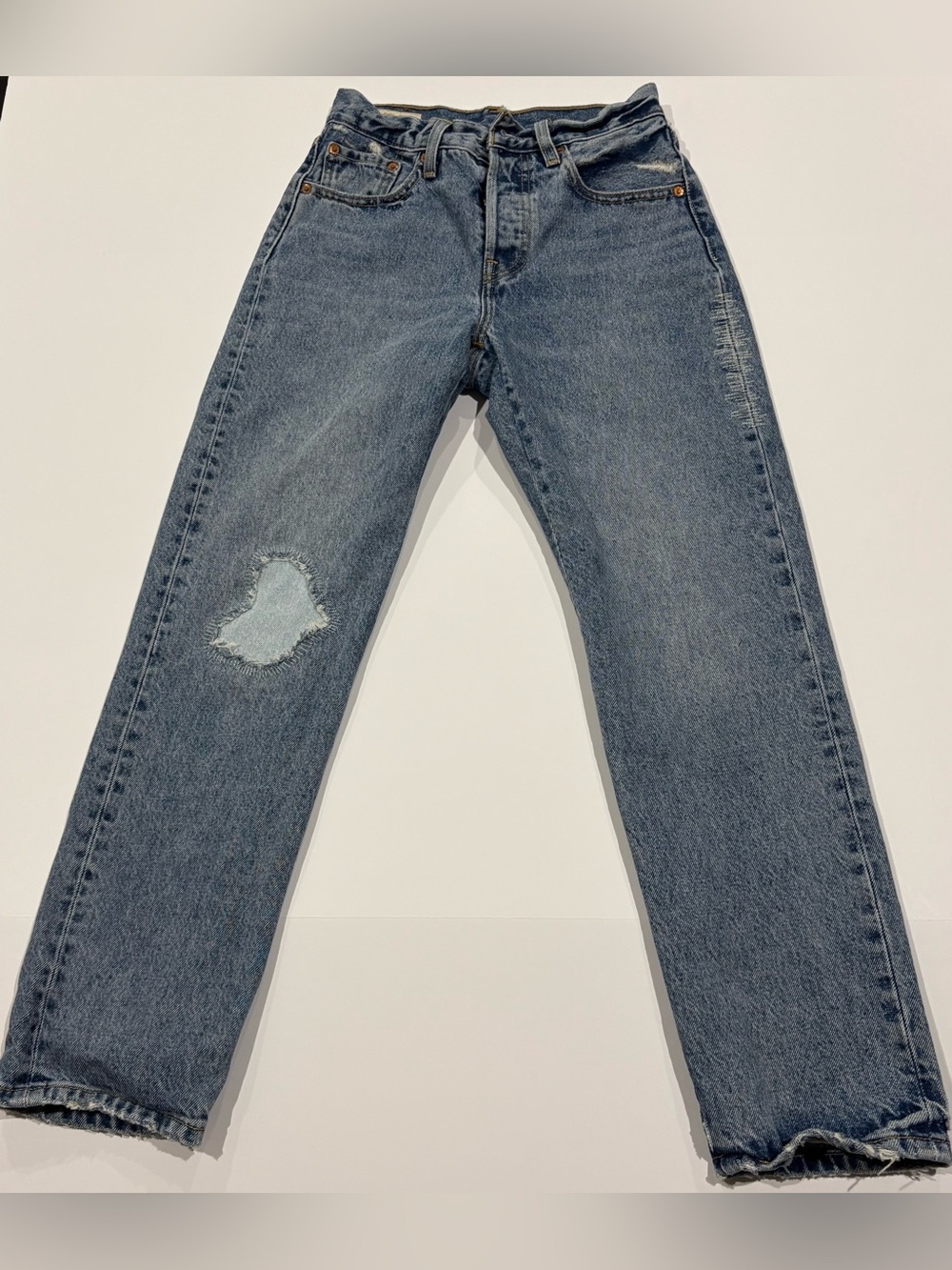Levis (Big E) Premium 501 Original Fit Jeans Women Distressed Cropped Button Fly